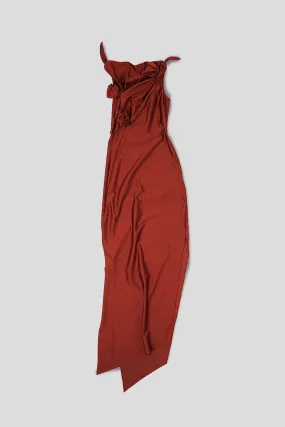 ROBE  FLEURS ASYMTRIQUES ROUGE RHUBARBE
