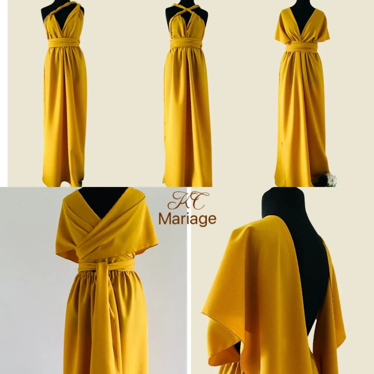 Robe infinity jaune Moutarde - Robe demoiselle d’honneur Convertible