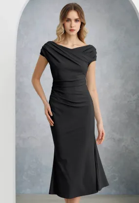 Robe sirène froncée à col croisé en noir