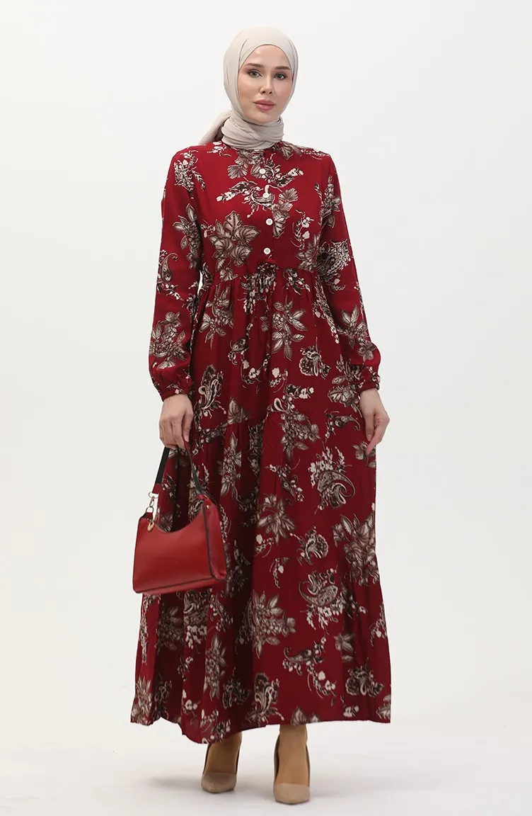 Robe Viscose à Motifs 0509-03 Rouge Claret 0509-03