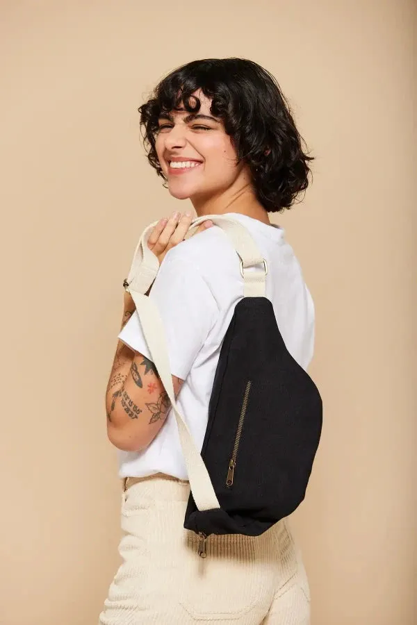 Sac banane XL Noir en coton bio - Sofia