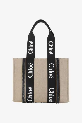 Sac cabas en lin et cuir Woody Medium