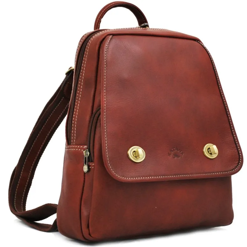 Sac à dos ville femme cuir de vachette gras - marron KATANA