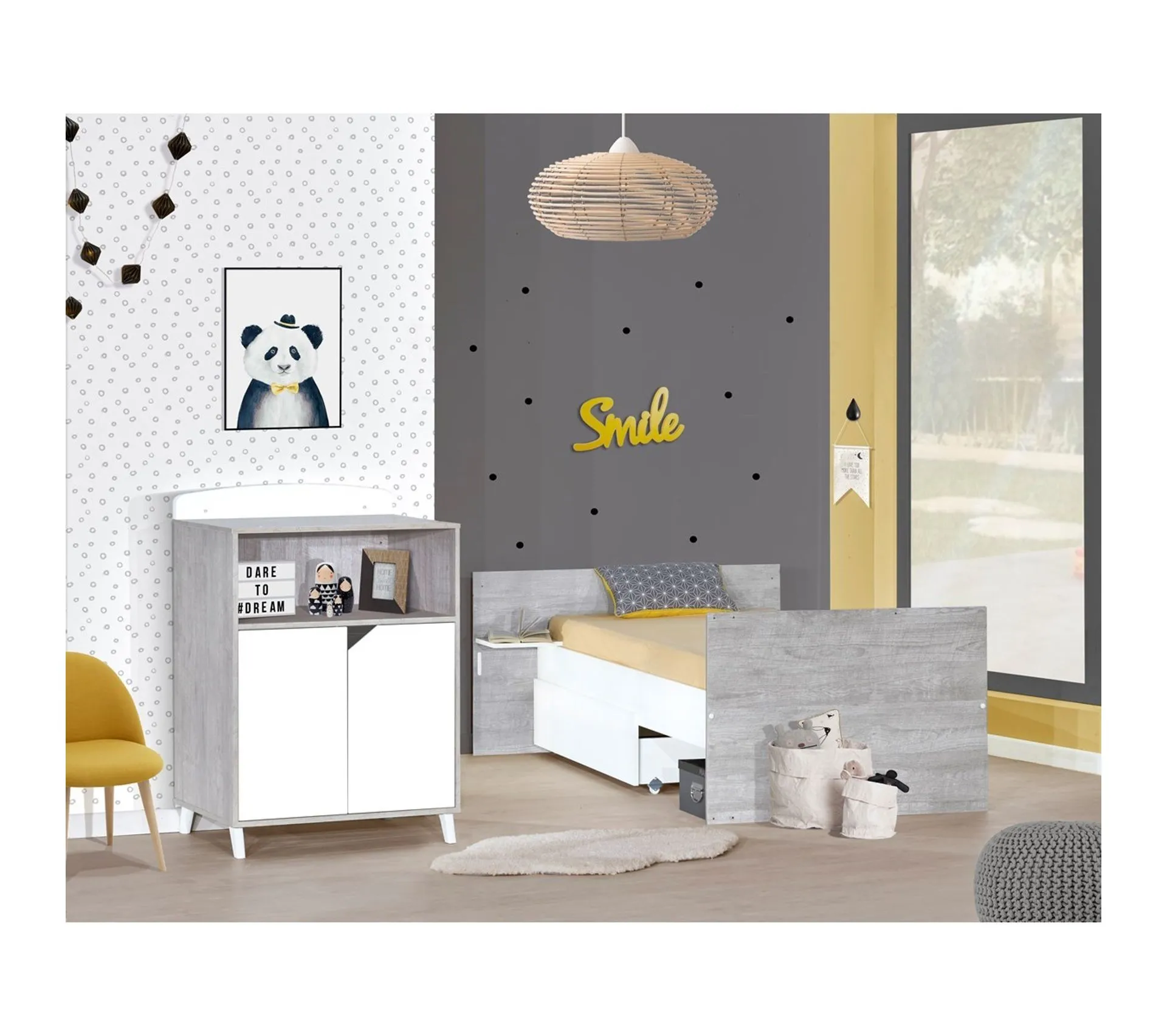 Scandi - Option Tiroir Lit Combiné Évolutif Sur Roulettes Gris