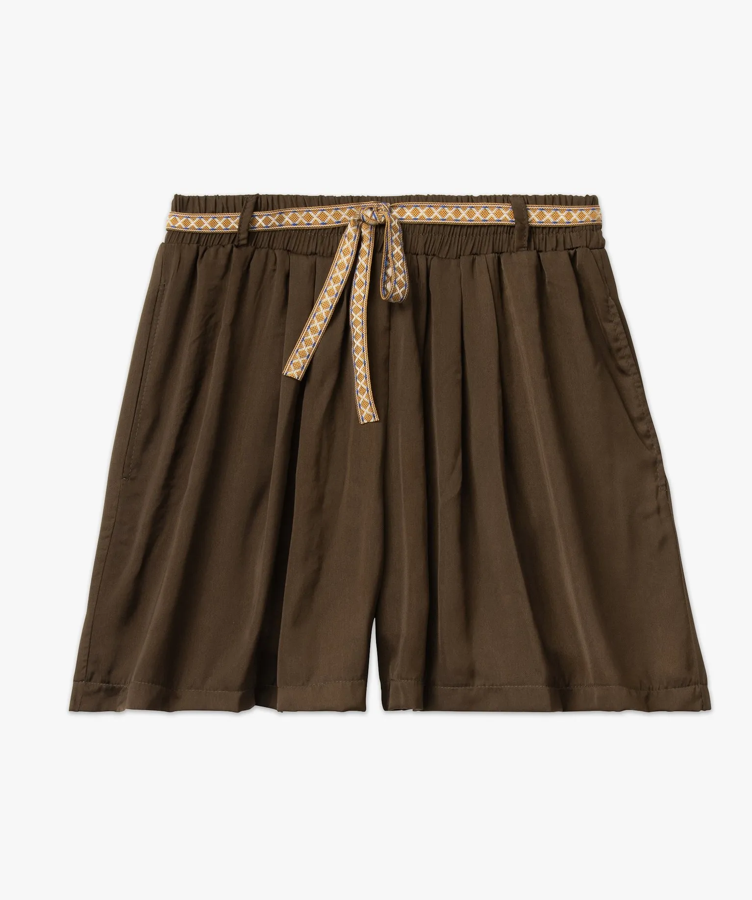 Short ample en matière satinée femme kaki