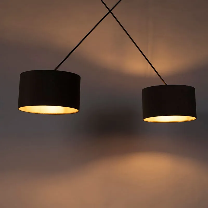 Suspension avec abat-jour en velours taupe et or 35 cm - Blitz II noir