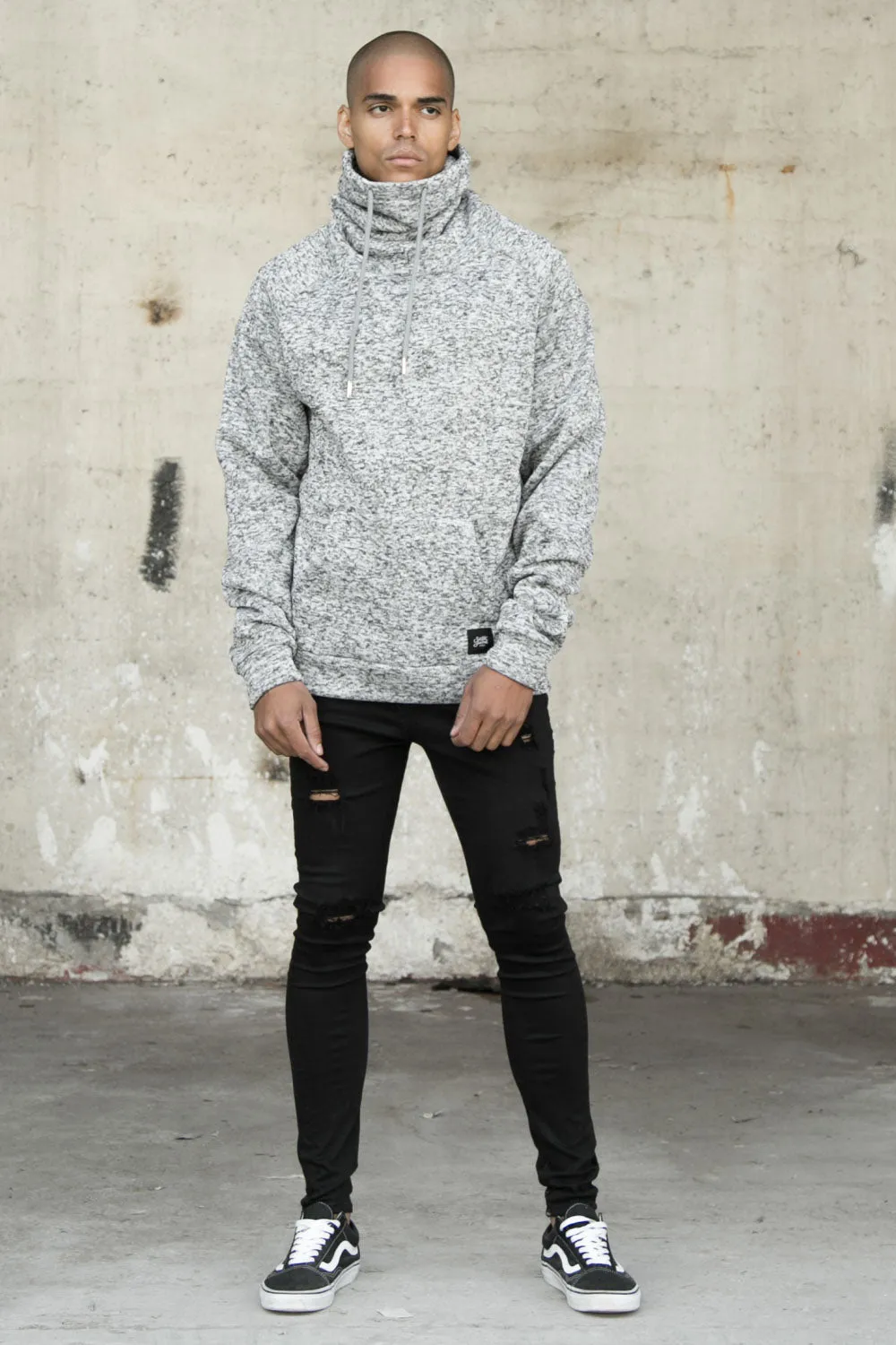Sweat col montant chiné gris