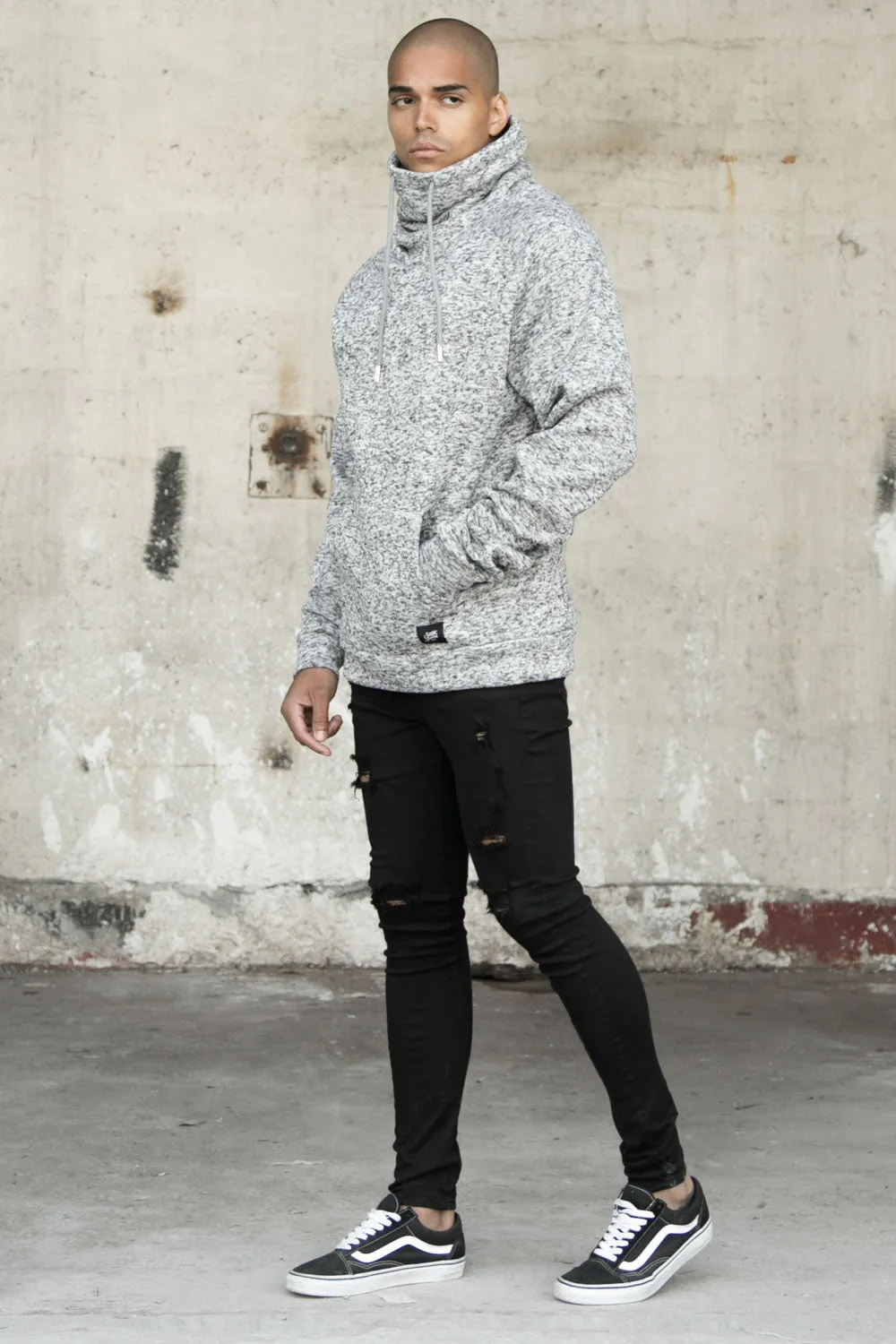 Sweat col montant chiné gris