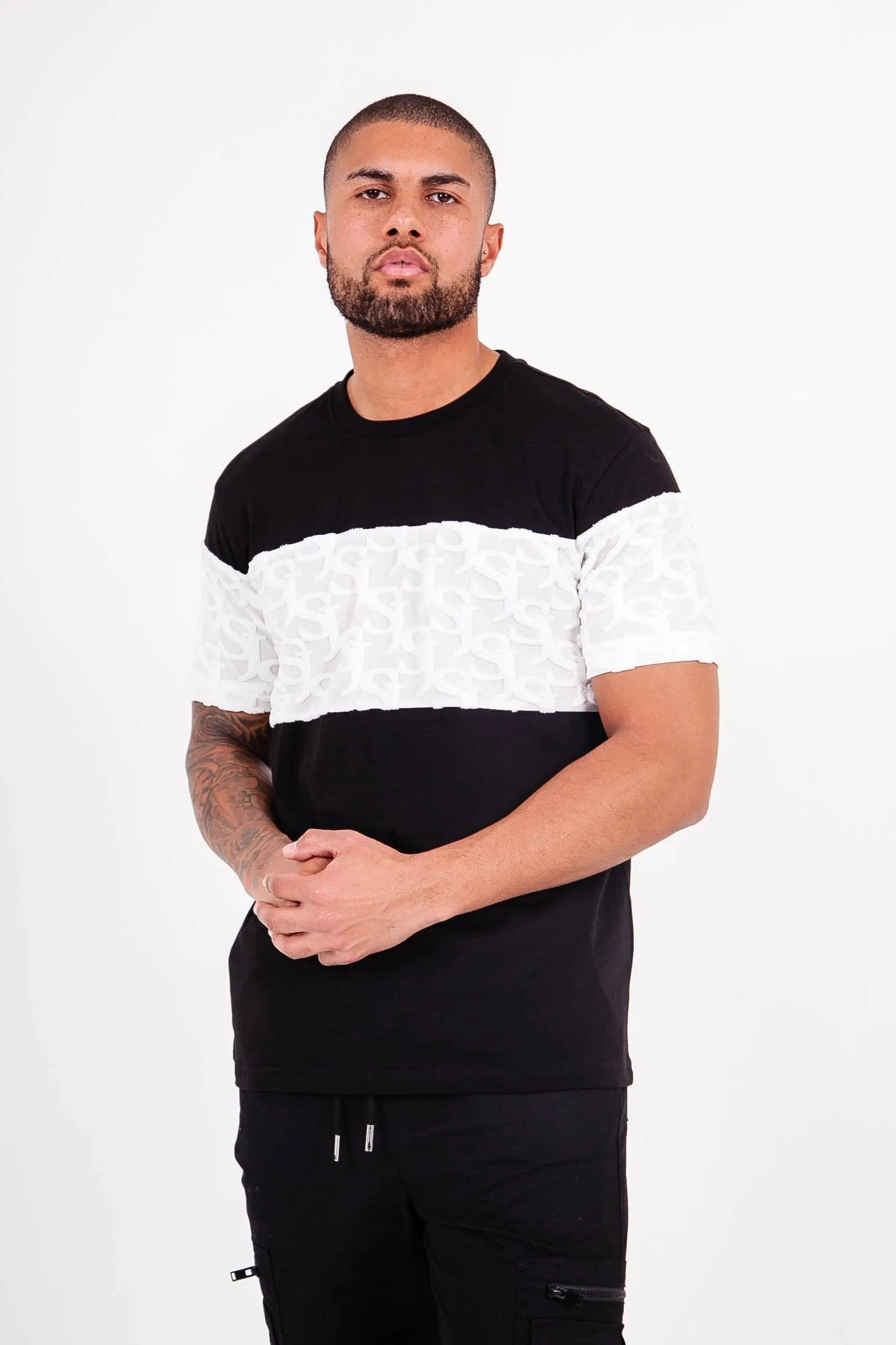 T-shirt bande monogramme tissée Noir