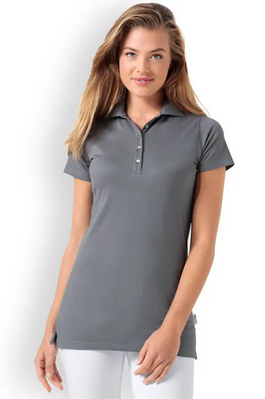 T-shirt long Stretch Femme - Col polo gris granit