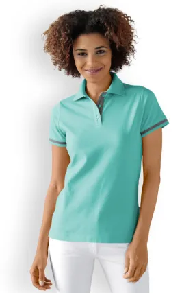 T-shirt Stretch Femme - Col polo vert d'eau/gris chiné foncé