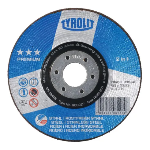 TYROLIT Disque d'ébarbage PREMIUM*** RONDELLER, ⌀ 115 mm, Grain : 24