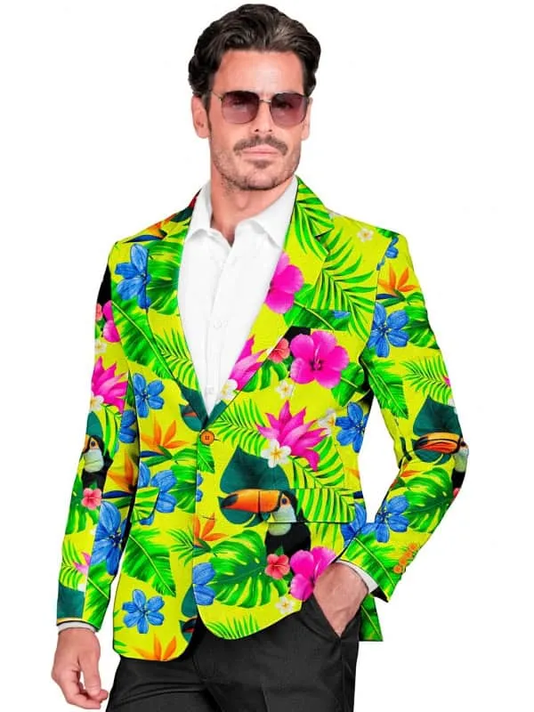 Veste Jaune à Motifs Tropicaux : Éclat Néon, Style Festif et Ambiance Tropicale